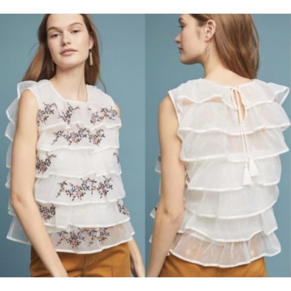 Anthropologie, Seen Worn Kept, EUC, Flutter, White, Sleeveless Ruffle, Top, Med - Picture 5 of 13